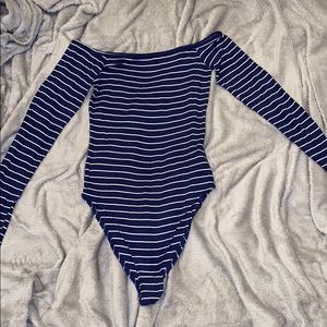 Blue striped long sleeve bodysuit